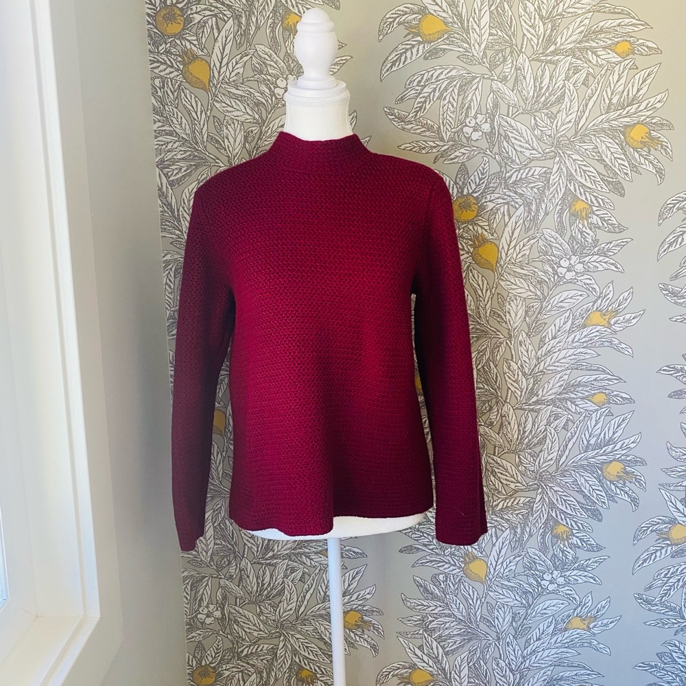 Sarah Bentley Small Maroon Red Pullover Knit Sweater Shoulder Pads